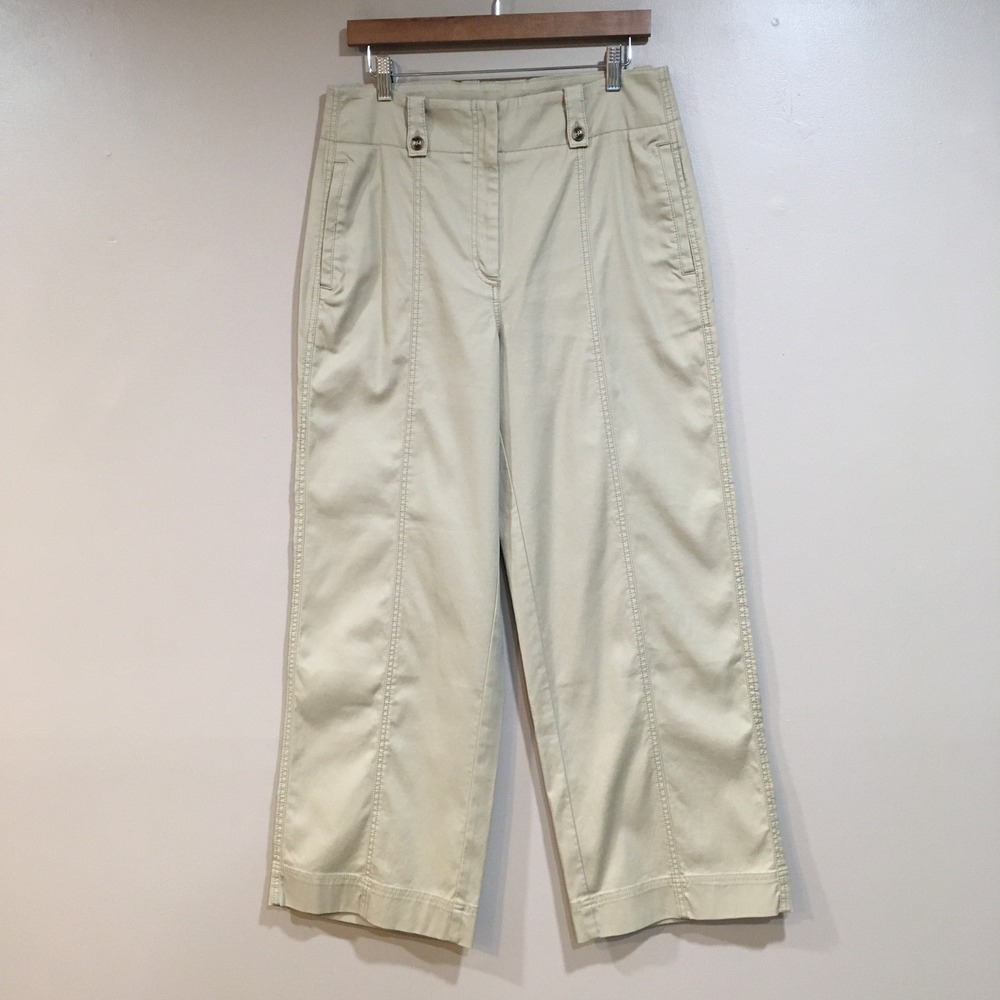Chicos Wide Leg Chino Pants Womens 8 Khaki Tan Safari Utility Minimalist Coastal